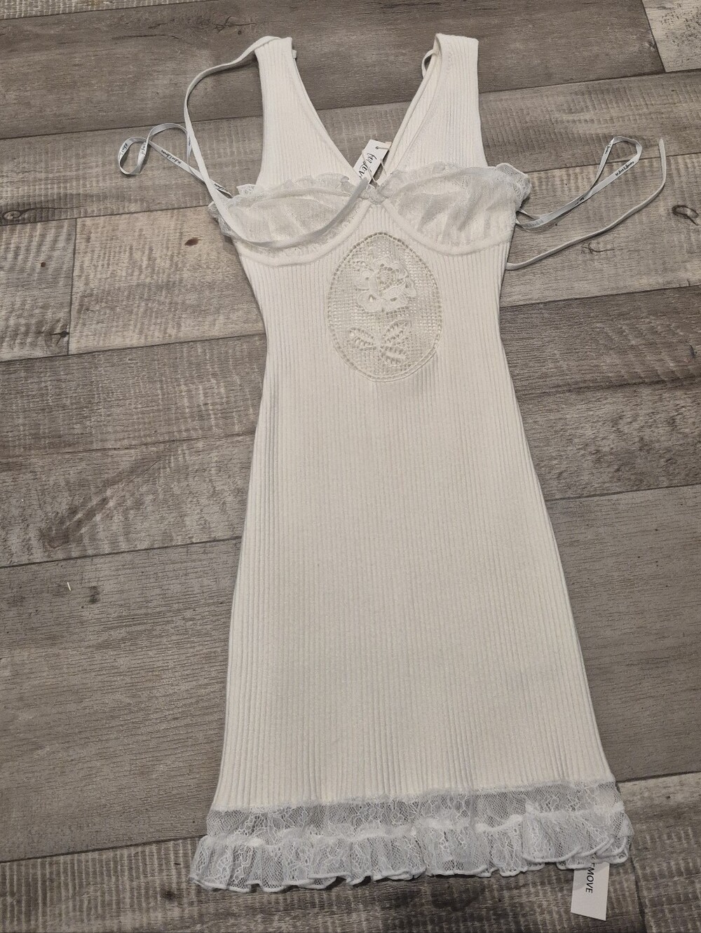 For Love And Lemons Knit Sweater Dress Chiffon Ruffle Trim Corset Cameo M NWT